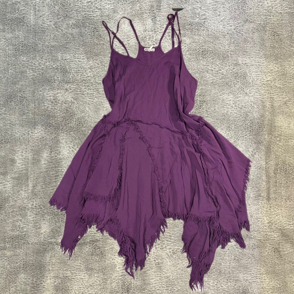 Free People Purple Asymmetrical Distressed Mini Dress